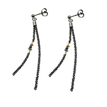 Earrings - Oxidised/Goldplated w. Raw Diamonds-multi colour Oxyderet pr.par, von San - Links of Joy