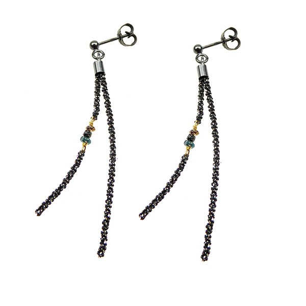 Earrings - Oxidised/Goldplated w. Raw Diamonds-multi colour Oxyderet pr.par, von San - Links of Joy