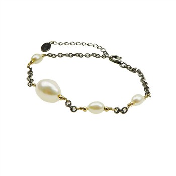 Armbånd & halskæde - oxyderet/forgyldt m.Ferskvandsperler 18+4cm, von San - Links of Joy