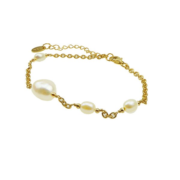 Armbånd & halskæde - Forgyldt m.Ferskvandsperler 16+4cm, von San - Links of Joy