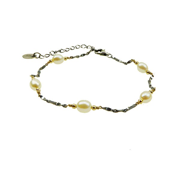 Armbånd & halskæde i Sterlingsølv m.14kt guld & ferskvandsperler 18+4cm, von San - Links of Joy