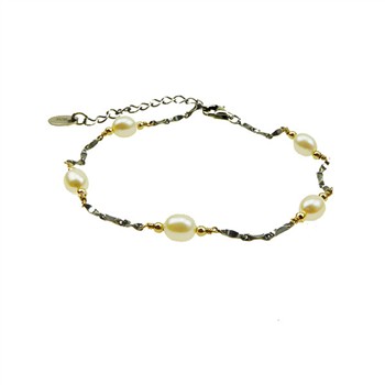 Armbånd & halskæde - oxyderet/forgyldt m.Ferskvandsperler 18+4cm, von San - Links of Joy