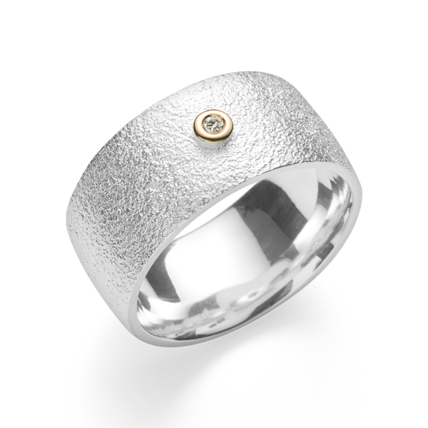 925/- Ring, fg tekstureret/blank, 0,02ct W-SI, von Bastian Inverun