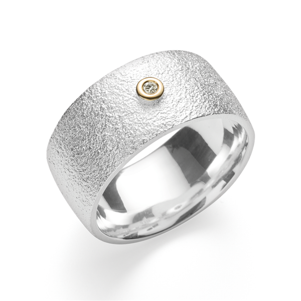 925/- Ring, fg tekstureret/blank, 0,02ct W-SI, von Bastian Inverun