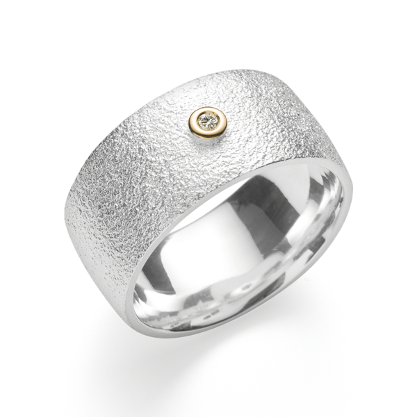 925/- Ring, fg rho., strukturiert/glänzend, 0,02ct, von Bastian Inverun
