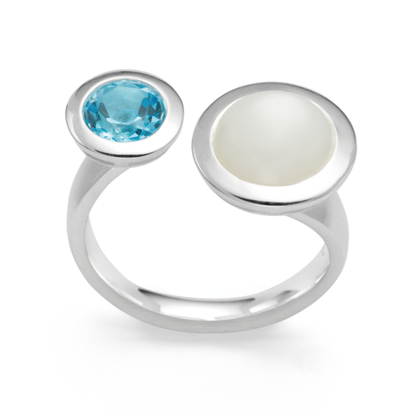 925/- Ring matt/pol., Blautopas, Mondstein, von Bastian Inverun