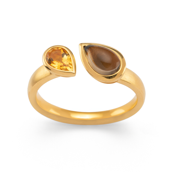 925/- Ring, matt/glänzend fg, RQ 0,87 ct, Citrin 0,41, von Bastian Inverun