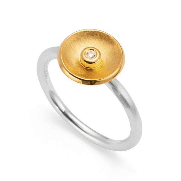 925/- Ring, delvis fg, rho. børstet/blank, 0,02ct, von Bastian Inverun