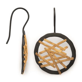 925/- Øreringe, delvis fg, sort rh, mat, von Bastian Inverun