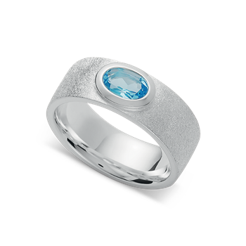 925/- Rh. Ring blå topas 0,54ct mat/pol, von Bastian Inverun