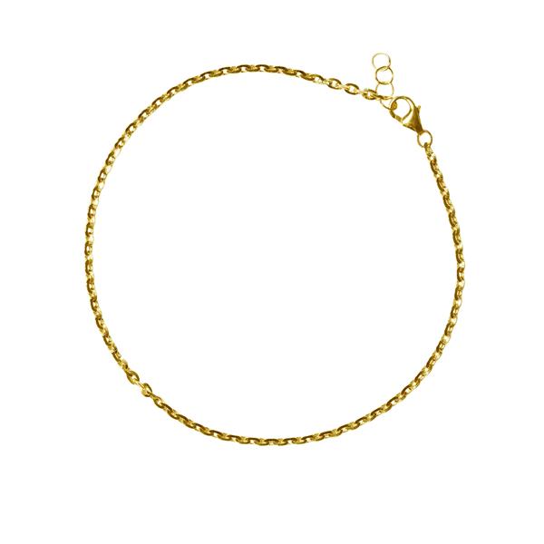 Feines, goldenes Armband mit gleichmäßigen Gliedern, Karabinerhaken und Verlängerungskette.