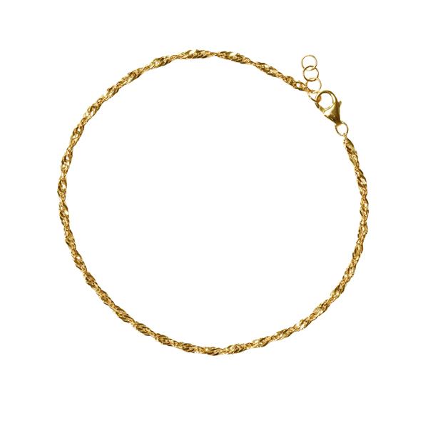 Gedrehtes, geflochtenes 14kt Armband in Gold mit Karabinerhaken und verstellbaren Ringen.