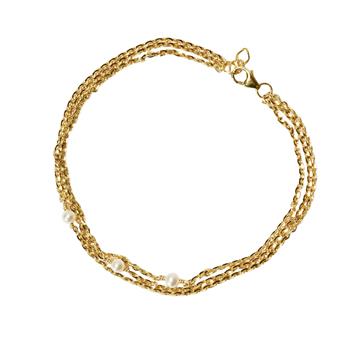 18kt armbånd i 3 rækker med Hvide Ferskvandsperler 20+1cm, von San - Links of Joy
