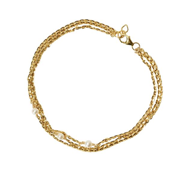 18kt armbånd i 3 rækker med Hvide Ferskvandsperler 20+1cm, von San - Links of Joy