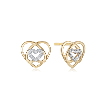 Goldene herzförmige Ohrringe mit verschlungenem Design und Steckverschluss von Støvring Design.