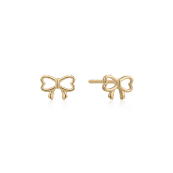 Goldene Ohrringe in Schleifenform mit zentralem Knoten, metallisch glänzend, symmetrisches Design.