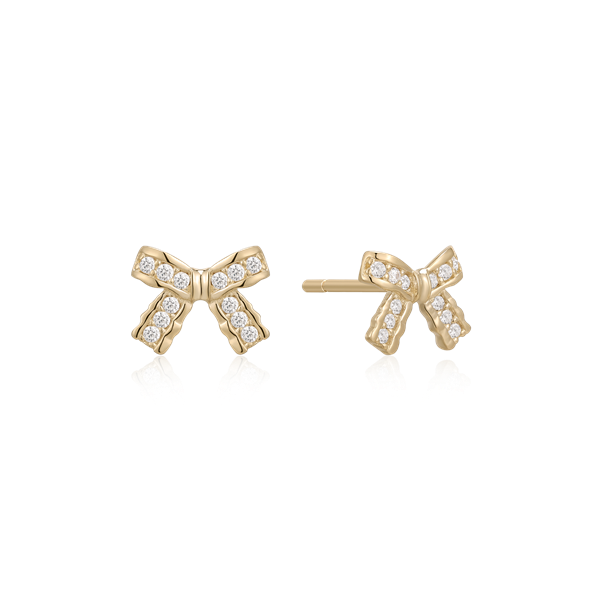 Goldene Schleifen-Ohrringe mit kleinen, runden Steinen von Støvring Design.