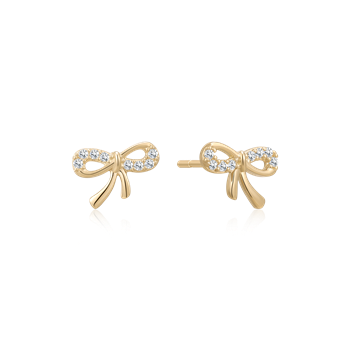 Goldene Schleifen-Ohrringe mit funkelnden Steinen, Steckerform von Støvring Design.