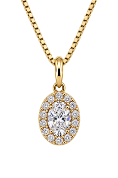 Vedhæng 14 karat ELEGANCE oval brillant 0,30 carat + 0,22 brillanter rundt WSI med sølv forgyldt kæde, von L&G