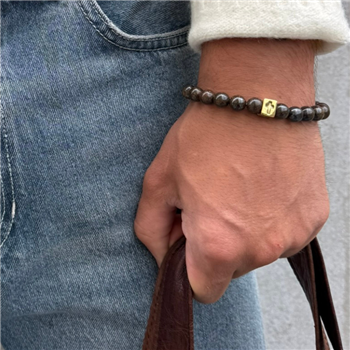 Armbånd i forgyldt stål med bronzite natursten og kors - 21 cm langt, von Blicher Fuglsang