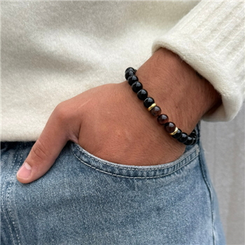 Armbånd i forgyldt stål med sort agat og rødt tigerøje, von Blicher Fuglsang
