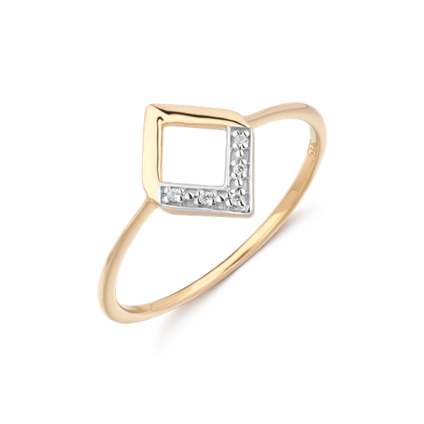 Goldring mit quadratischem Design, teilweise silber texturiert. Von Støvring Design.