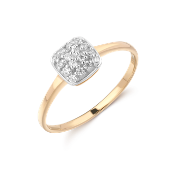 Glatter, glänzender Goldring mit quadratischer Fassung, besetzt mit kleinen funkelnden Steinen.