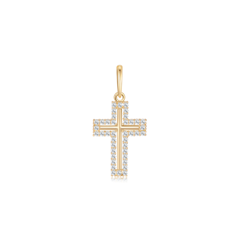 Goldener Kreuzanhänger mit Kristallrand und Kettenschlaufe, von Støvring Design.