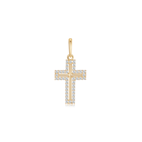 Goldener Kreuzanhänger mit Kristallrand und Kettenschlaufe, von Støvring Design.