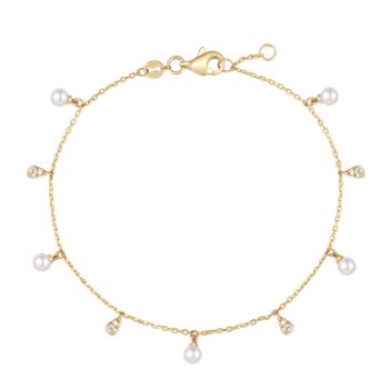 Feines goldenes Armband mit kleinen Perlen und diamantähnlichen Anhängern, Karabinerverschluss.