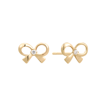 Goldene Schleifen-Ohrringe mit rundem Stein in der Mitte und glänzender Oberfläche.