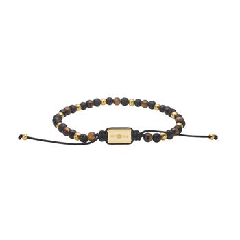 SON armbånd sort agate/lava/tigerøje og IP gold stål 4mm, 19-25cm, von Son of Noa