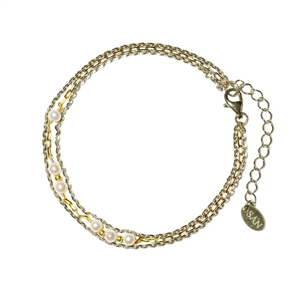 Armbånd i Sterlingsølv m.14kt guld & ferskvandsperler 16+4cm, von San - Links of Joy