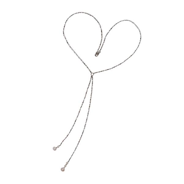 Halskæde i rhodineret sterlingsølv med ferskvandsperler 40cm, von San - Links of Joy