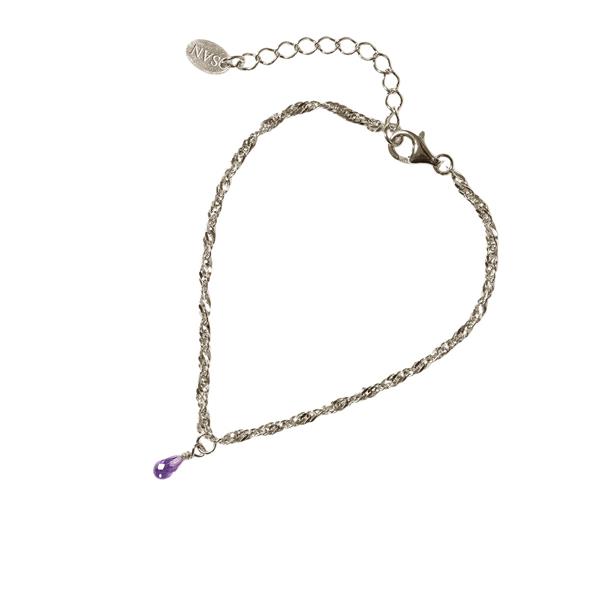 Armbånd i Rhodineret Sterlingsølv med Ametyst 16+4cm, von San - Links of Joy