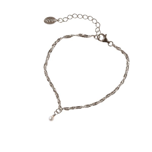 Armbånd i Rhodineret Sterlingsølv med Ferskvandsperle 16+4cm, von San - Links of Joy