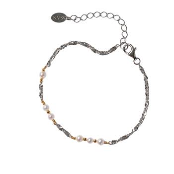 Armbånd & halskæde i sterlingsølv rhodineret/forgyldt med ferskvandsperler 42+8cm, von San - Links of Joy