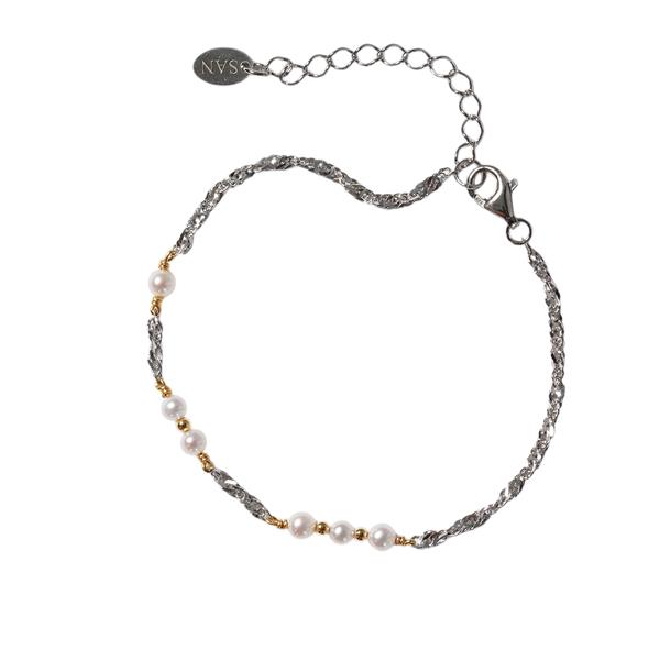 Armbånd & halskæde i sterlingsølv rhodineret/forgyldt med ferskvandsperler 16+4cm, von San - Links of Joy