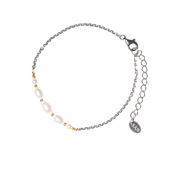 Rhodineret/forgyldt armbånd med Ferskvandsperler 18+4cm, von San - Links of Joy