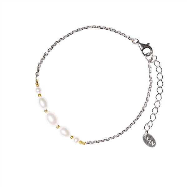 Rhodineret/forgyldt armbånd med Ferskvandsperler 18+4cm, von San - Links of Joy
