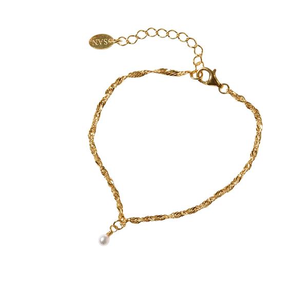 Armbånd i Forgyldt Sterlingsølv med Ferskvandsperle 18+4cm, von San - Links of Joy