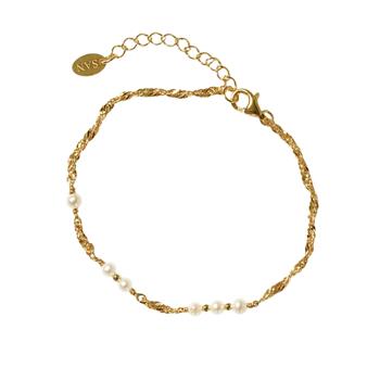 Armbånd & halskæde i forgyldt sterlingsølv med ferskvandsperler 42+8cm, von San - Links of Joy