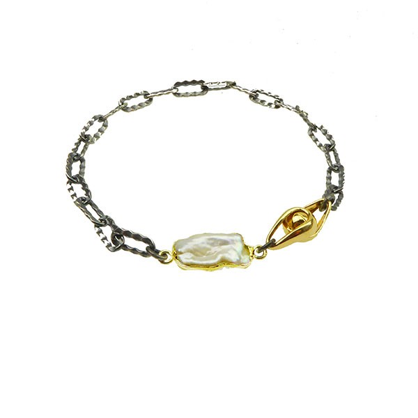 Armbånd & halskæde - Oxyderet/Forgyldt m.Magnetlås & Barok Perle 19cm, von San - Links of Joy