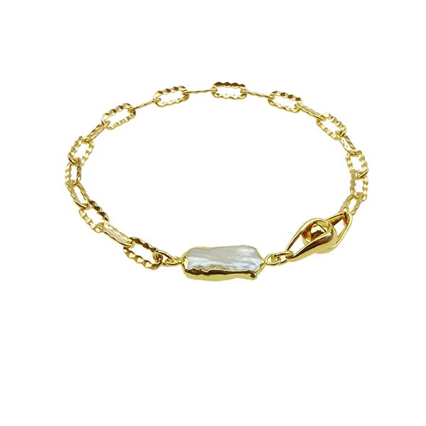 Armbånd & halskæde - Forgyldt m.Magnetlås & Barok Perle 21cm, von San - Links of Joy