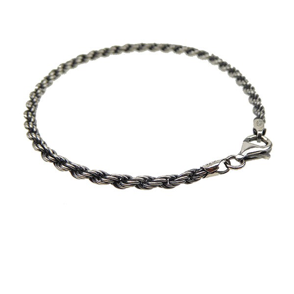 3mm Bjørn Borg - Cordel kæde i Let Oxyderet Sterlingsølv - Armbånd & Halskæde 20cm, von San - Links of Joy