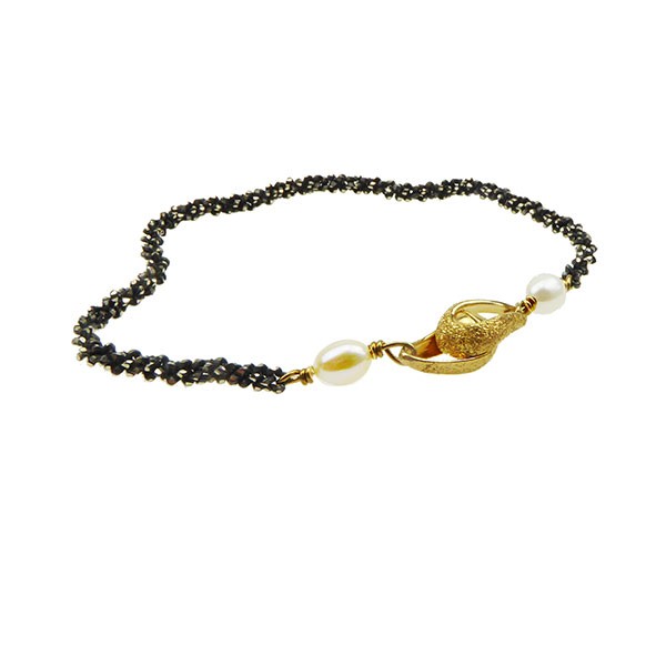 Armbånd & halskæde - Oxyderet m.Magnetlås & Hvide Ferskvandsperler 18cm, von San - Links of Joy