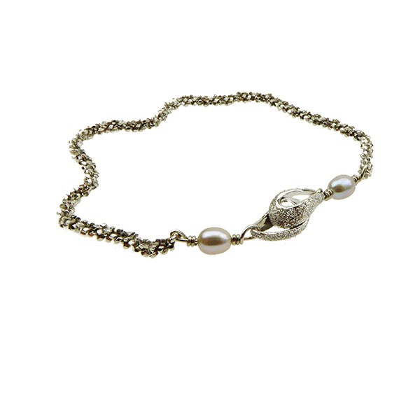 Armbånd & halskæde - Rhodineret m.Magnetlås & grå Ferskvandsperler 42cm, von San - Links of Joy