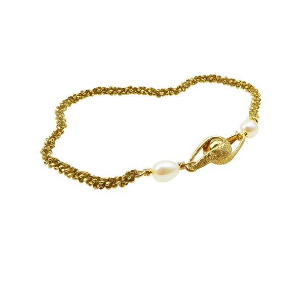 Armbånd & halskæde - Forgyldt m.Magnetlås & Hvide Ferskvandsperler. 18cm, von San - Links of Joy
