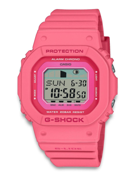 Digitale Casio G-Shock Uhr, Modell GLX-S5610-4ER, in leuchtendem Pink, zeigt Zeit, Tag und Datum.
