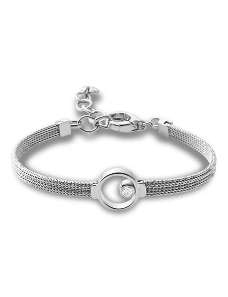 Armband mit Netzmuster, rundem Stein in der Mitte, verstellbarer Kette und Schließe.